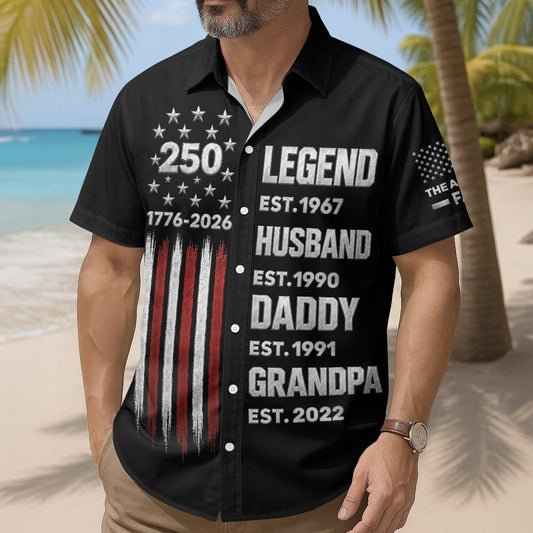 Proud Grandpa Legend Nation Flag American - Personalized Hawaiian Shirt