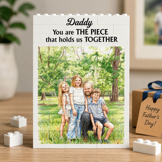 Custom Photo Colored Pencil Sketch Dad Grandpa Parents Family - Personalized Building Brick Puzzle