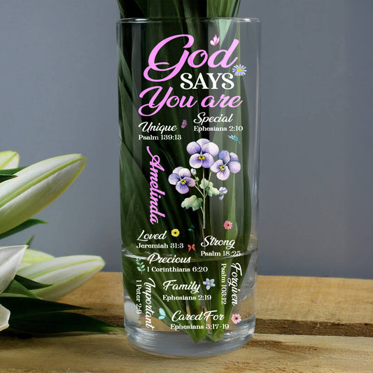 God Says I Am - Personalized Glass Vase