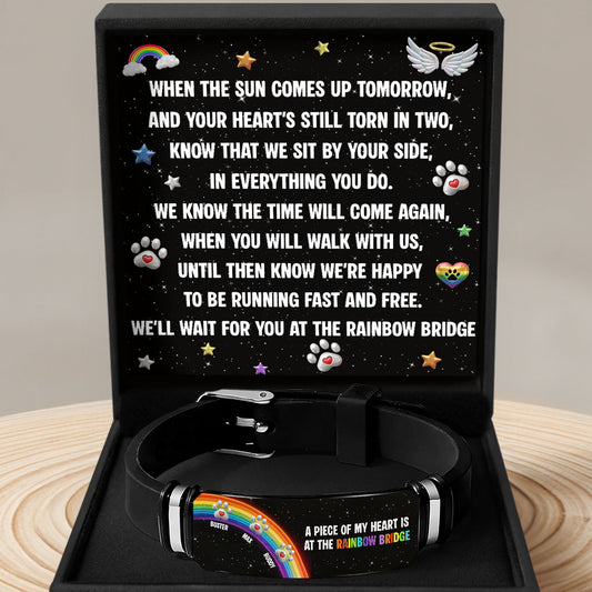 A Piece Of My Heart Is At The Rainbow Bridge - Personalized Bracelet