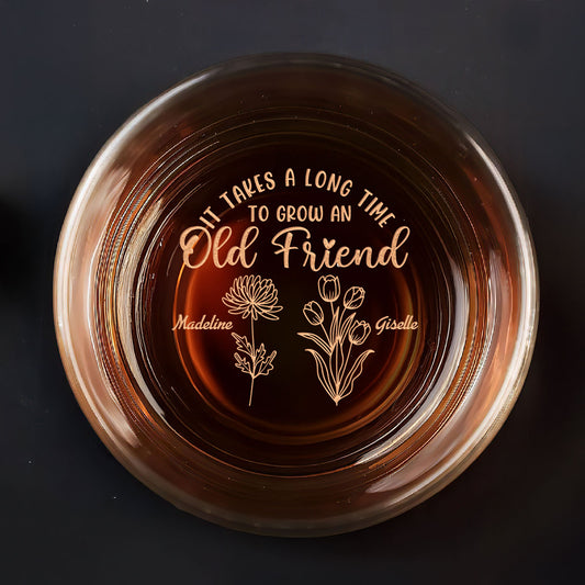 Birth Flower Grow An Old Friend Bestie - Personalized Engraved Whiskey Glass