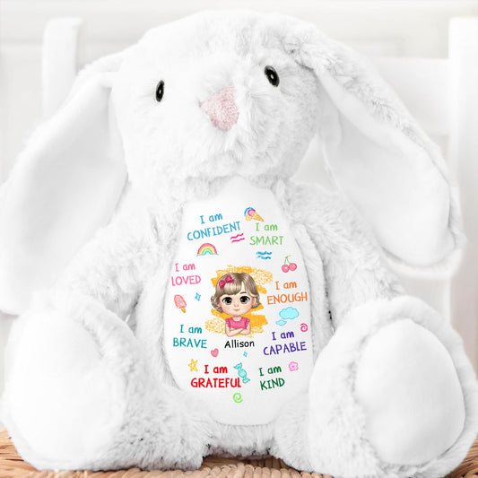 I Am Kind I Am Smart I Am Confident - Personalized Stuffed Bunny