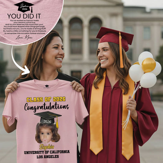 Custom Vintage Childhood Photo Graduation Gift - Personalized Shirt With Design Inner Neck And Front