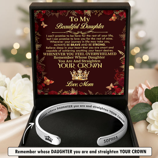 Straighten Your Crown  - Personalized Cuff Bangle Bracelet With Box
