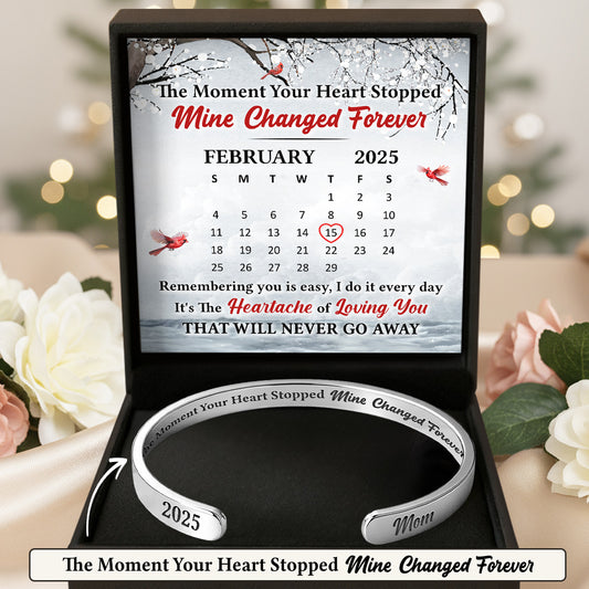 The Moment Your Heart Stopped - Personalized Cuff Bangle Bracelet With Box