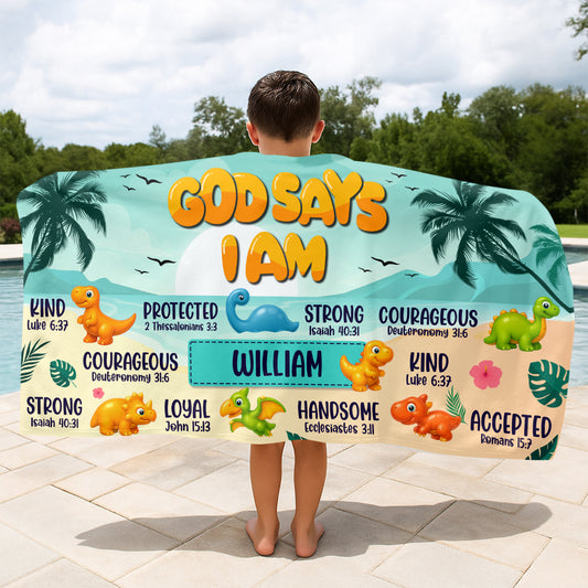 God Says I Am - Personalized Beach Towel
