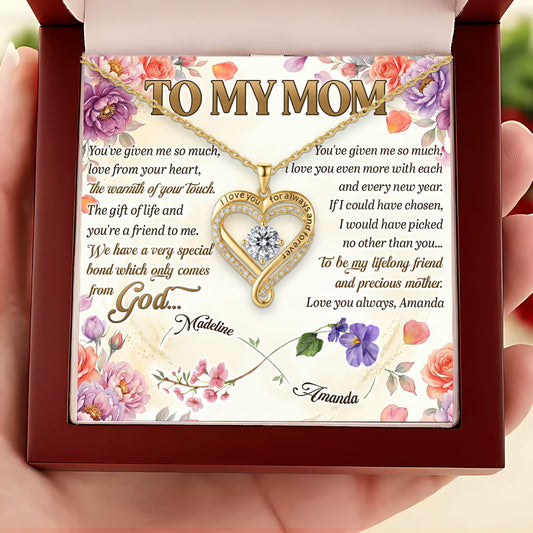 My Lifelong Friend And Precious Mother - Personalized Forever And Always Heart Necklace