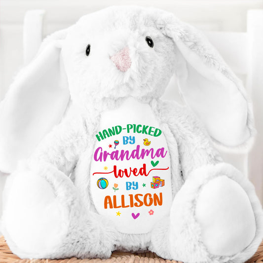 Hand-picked By Grandma For Kids  - Personalized Stuffed Bunny