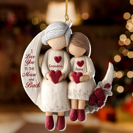 Grandma And Grandchild Moon Love - Personalized 1-Layer Acrylic Ornament