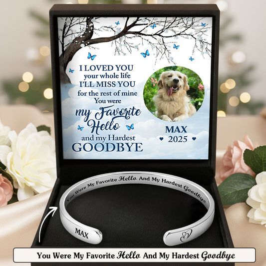 You Are My Favorite Hello And My Hardest Goodbye - Personalized Cuff Bangle Bracelet With Box