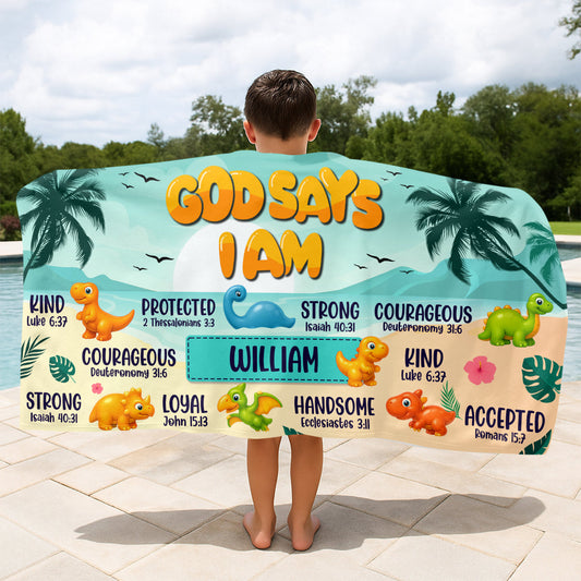 God Says I Am - Personalized Beach Towel