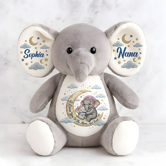 I Love You To The Moon And Back Embroidery - Personalized Stuffed Elephant