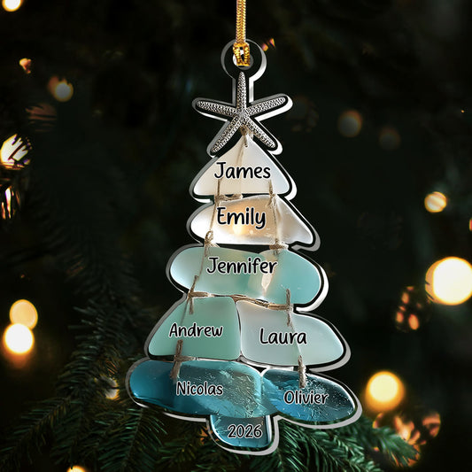 Family Sea Glass Christmas Tree - Personalized 1-Layer Acrylic Ornament