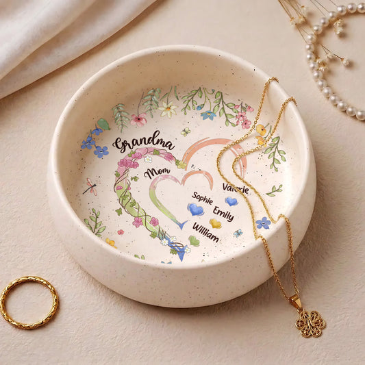 Grandma Heart - Personalized Aesthetic Round Jewelry Dish