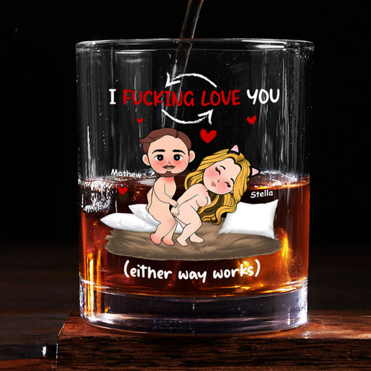 I Love You (Either Way Works) - Personalized Round Whiskey Glass