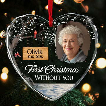 First Christmas Without You - Personalized Heart Shaped Glass Ornament