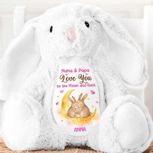 Bunny Grandparents And Grandchild Moon Love - Personalized Stuffed Bunny