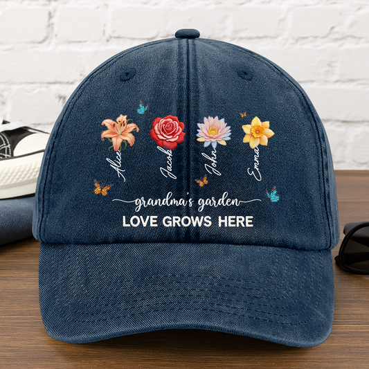 Grandma's Garden - Personalized Vintage Washed Denim Cap