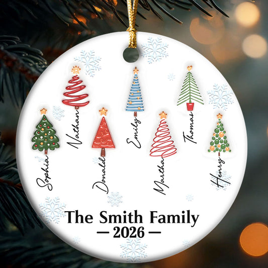 Family Christmas Tree Names - Personalized Round Shaped Ceramic Ornament