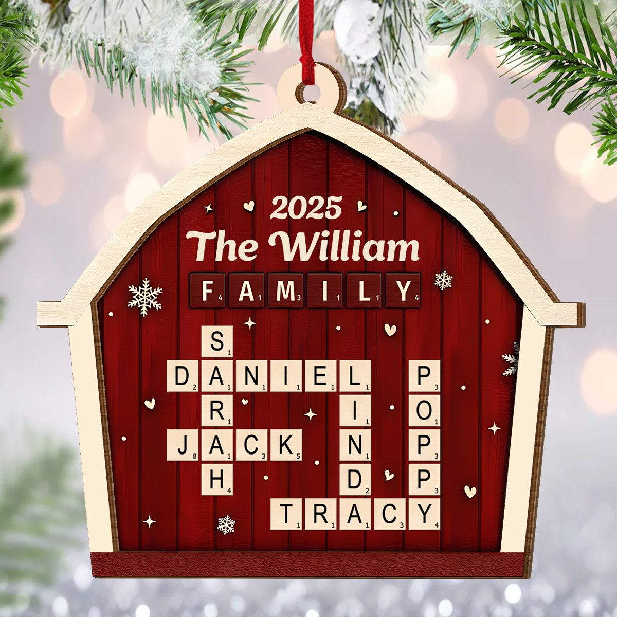 Family Crossword Barn - Personalized 2-Layered Wooden Ornament – JOYMADE