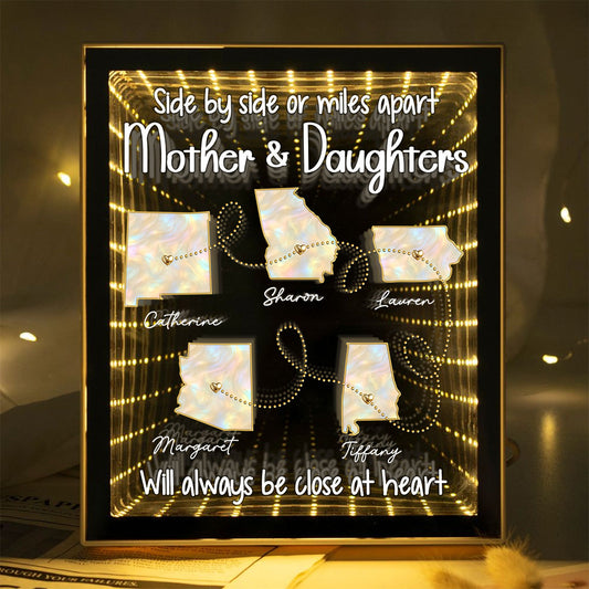 Mother And Daughter Will Always Be Close At Heart - Personalized Infinity Mirror Light Box