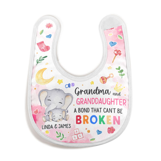 Grandma And Grandkid A Bond That Can't Be Broken - Personalized Baby Bib