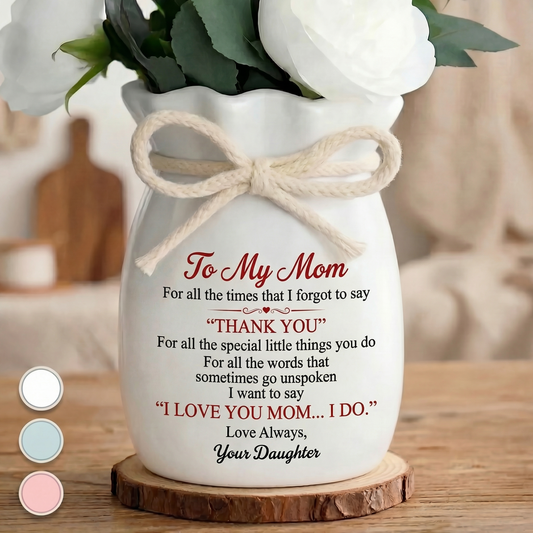 I Love You Mom - Personalized Flower Vase With Ribbon