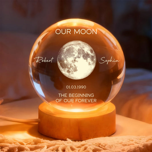 Moon The Beginning Of Our Forever - Personalized Crystal Ball Night Light