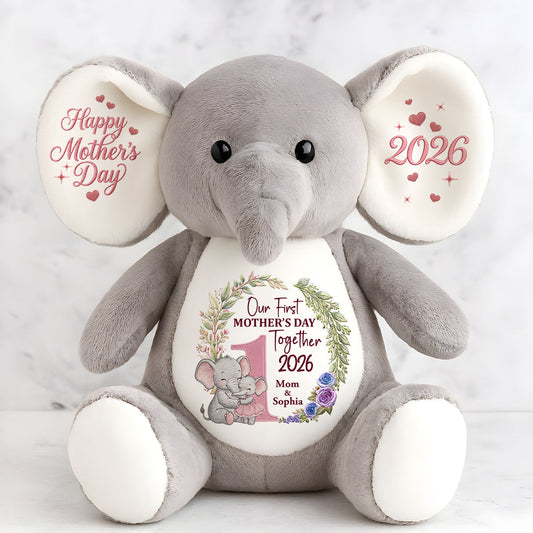 Baby First Mother's Day With Mom - Personalized Stuffed Elephant