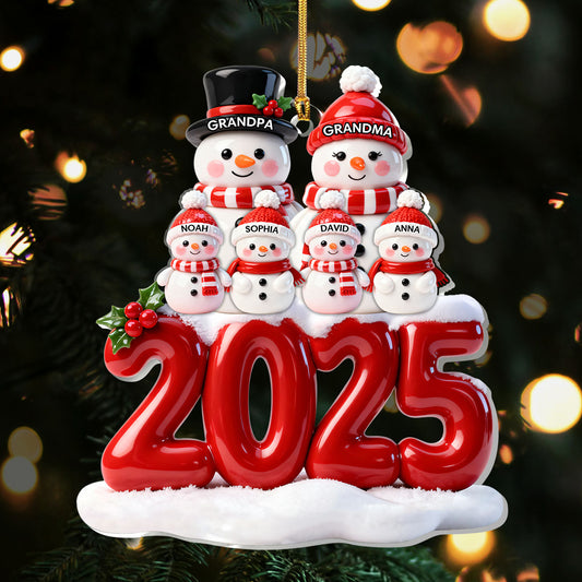 2025 Festive Snowman Family - Personalized 1-Layer Acrylic Ornament