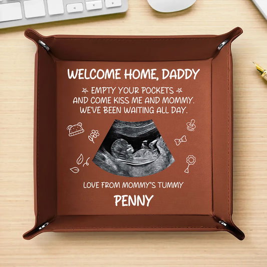 Welcome Home Daddy - Personalized Leather Valet Tray