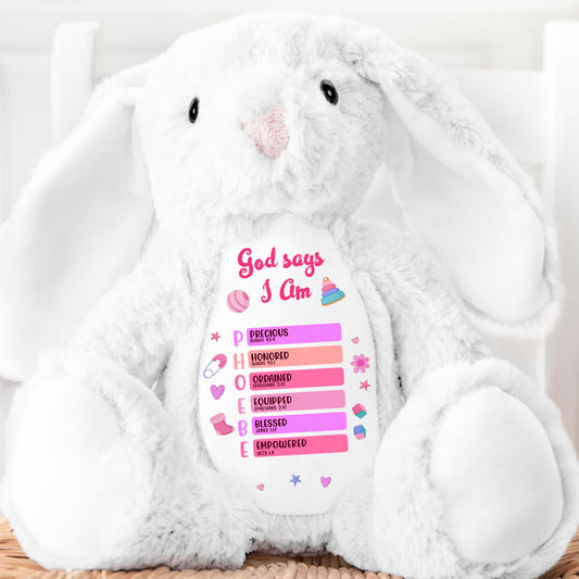 God Says I Am - Personalized Stuffed Bunny