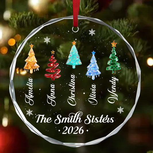 Crystal Family Friends Coworkers Christmas Trees - Personalized Round Shaped Glass Ornament