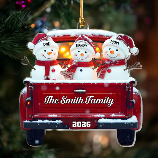 Snowman Family Christmas - Personalized 1-Layer Acrylic Ornament
