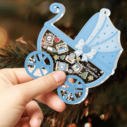 Baby's First Christmas Stroller - Personalized 3 Layered Christmas Shaker Ornament