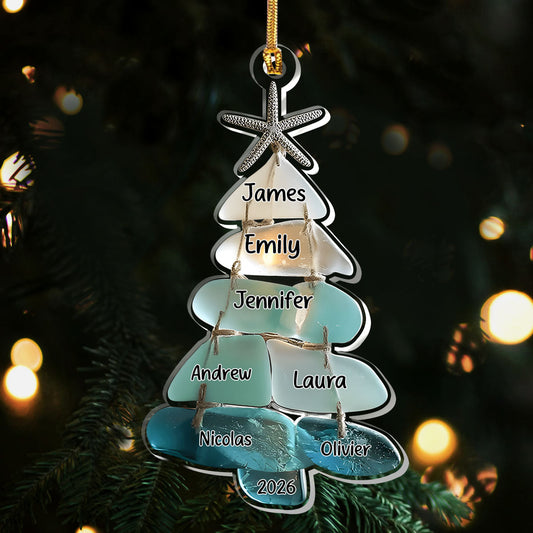 Family Sea Glass Christmas Tree - Personalized 1-Layer Acrylic Ornament