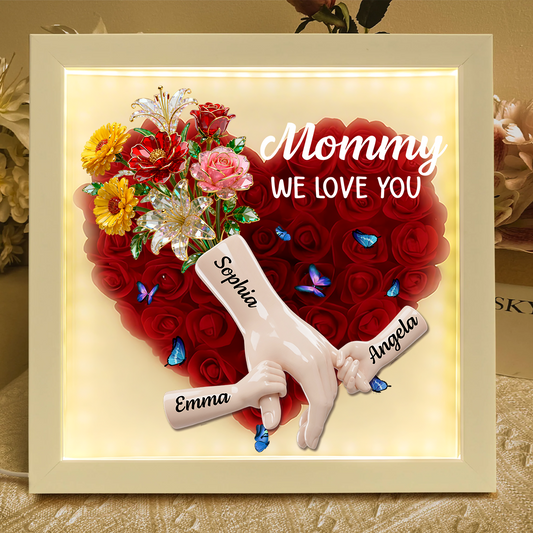 Mommy We Love You - Personalized Heart Flower Shadow Box