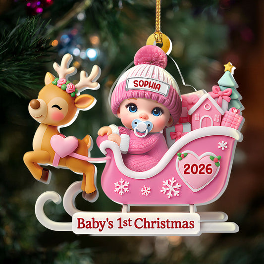 Baby Santa In Sleigh - Personalized 1-Layer Acrylic Ornament