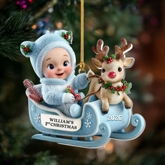 Baby's First Christmas Sleigh - Personalized 1-Layer Acrylic Ornament