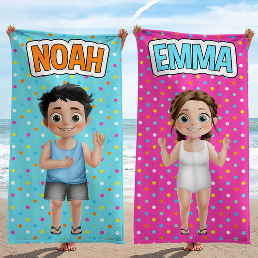 Multicolor Custom Name & Character - Personalized Beach Towel