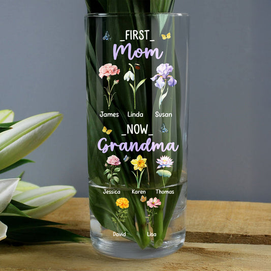 First Mom Now Grandma - Personalized Glass Vase