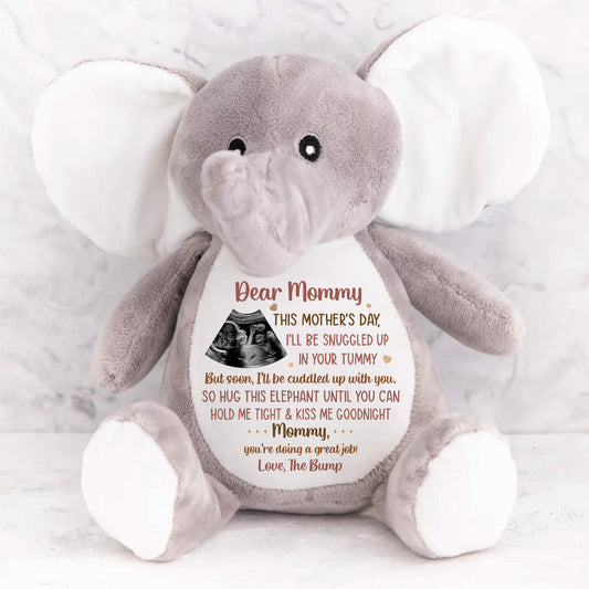 Custom Photo This Mother's Day I'll Be Snuggled Up In Your Tummy - Personalized Stuffed Elephant