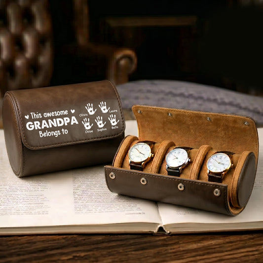 This Awesome Grandpa Belongs To - Personalized Leather Watch Case