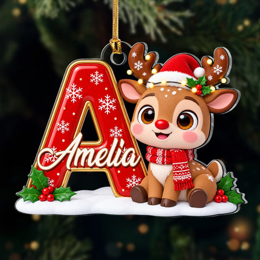 Adorable Reindeer Alphabets  - Personalized 1-Layer Acrylic Ornament
