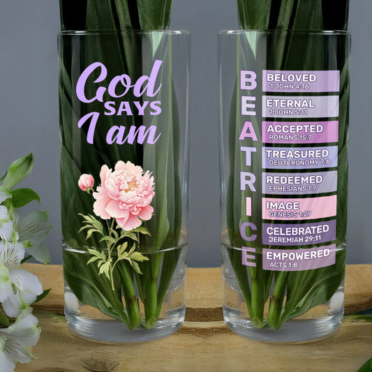 God Says I Am - Personalized Glass Vase