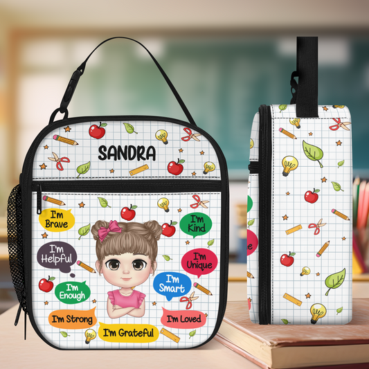 Cute Back To School Kid Affirmations - Personalized Lunch Bag
