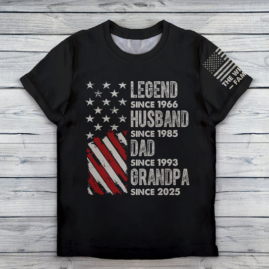 Legend, Husband, Dad And Grandpa - Personalized All-Over-Print T-Shirt