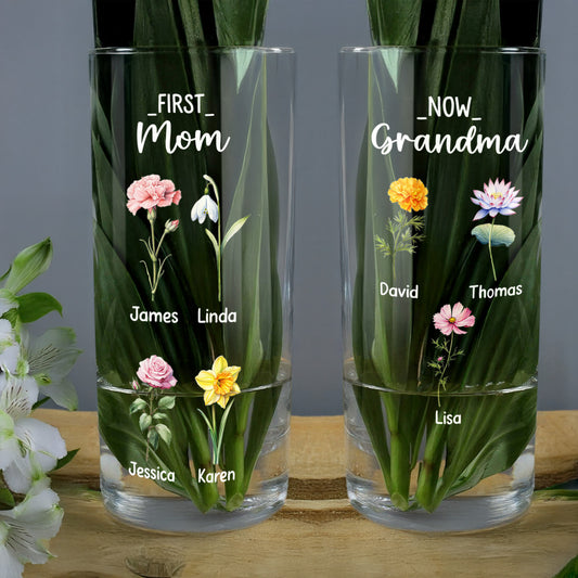 First Mom Now Grandma Mother's Day Gift - Personalized Glass Vase