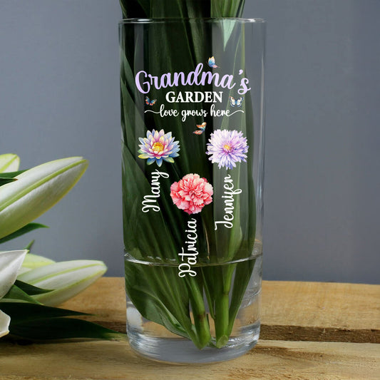 Grandma's Garden Love Grows Here - Personalized Glass Vase