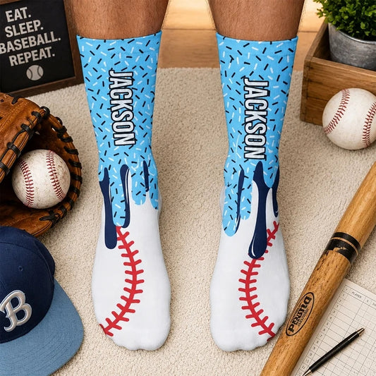 Icecream Drip Design For Baseball, Softball, Soccer, Football, Basketball, Hockey Lover - Personalized Custom Socks